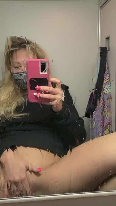 Squirting all over the plane bathroom!