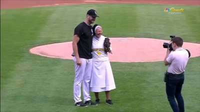 Sister Mary Jo throws perfect first pitch