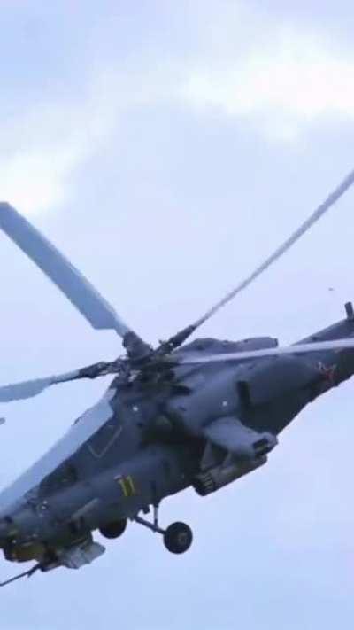 Mi-28 Attack Helicopter maneuvering & firing