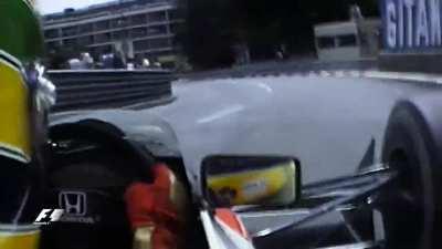 Senna driving like a mad man on Monaco in 1990