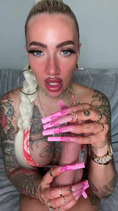 Ultra long pink flames manicure 