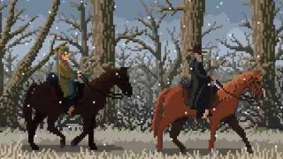 I've been creating a lot of pixel art based on movies lately. Here's my animation for True Grit (2010) with music by Iris DeMent - Leaning On The Everlasting Arms. I usually post in reddit.com/r/Gondola/ ,but since no gondola made it onto this image I'm p