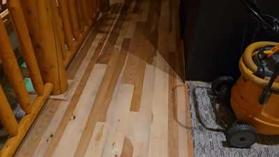 Hickory hardwood and pattern match carpet