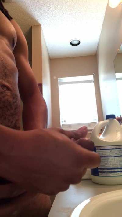 Solo cum shot! Not the biggest dick but still Takes 2 hands to stroke it! (OC)