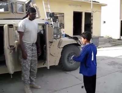 Us soldier dies inside when an Iraqi kid said fuck off to him