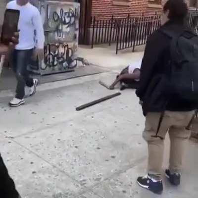street fight with Joe Rogan look-a-like, on concrete, with 2x4s, doesn’t end well