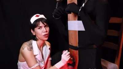 Cock Milking Femdom Nurse Ava Aaronson Extracts Gimp Patient’s Semen w Latex Gloves