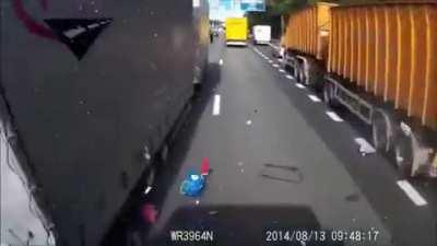 HMFT after swerving to a blind spot with a parked truck.
