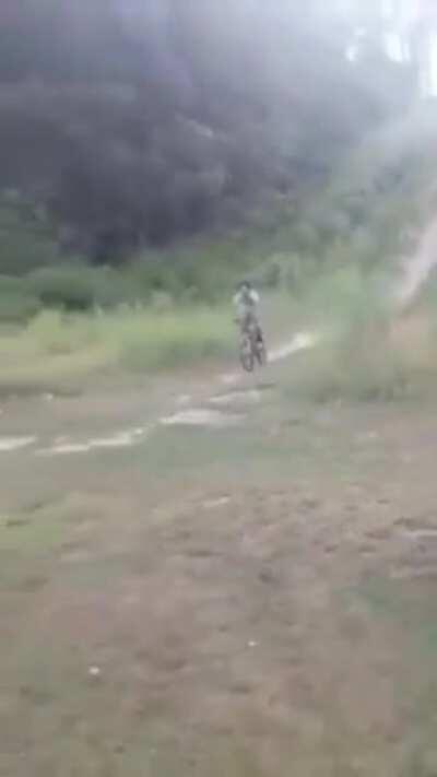 Riding down a steep hill with a bike