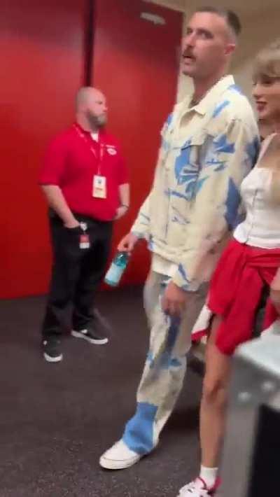 Taylor Swift and Travis Kelce leaving Arrowhead Stadium together after his game.