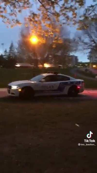 Landing the trick gets the cop stoked