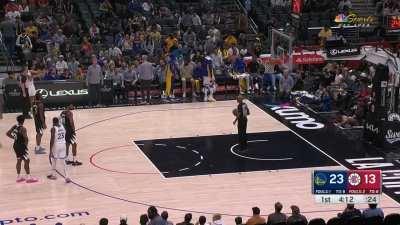 [Highlight] Klay Thompson steps onto the court from the bench while celebrating a Draymond three pointer. Refs give Thompson a technical foul.