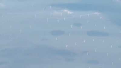 View of a wind power farm from a flight