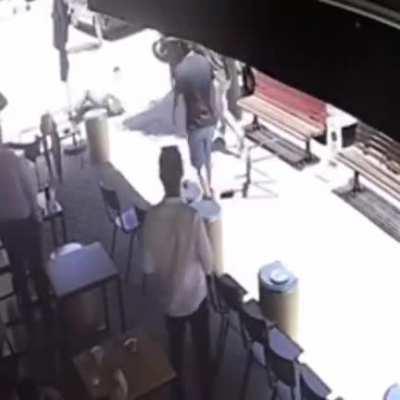 Hold this dudes red bull while he stops a thief