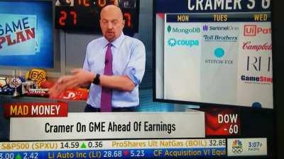 I understand we all hate this guy but you have to pay attention to how he talks about our beloved gamestop or actually the refusal to. They can't even show GAMESTOPS chart while speaking about GAMESTOP. I cannot wait to see all of these asshats on TV melt