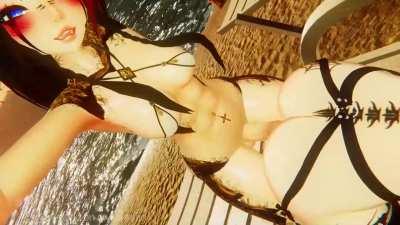 Futa fucking a femboy - Beach fun time