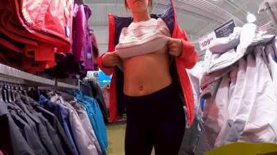 Flashing in the middle of the clothing store!