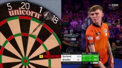 In an already raucous atmosphere, Will Borland hits a 9 nine dart finish &amp;amp; blows the roof off the Alexandra Palace
