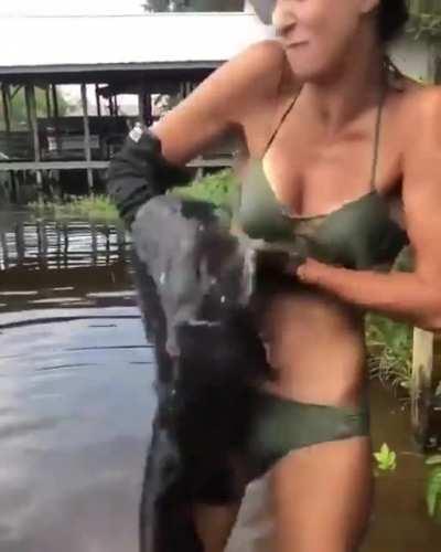 Girl catches a huge catfish