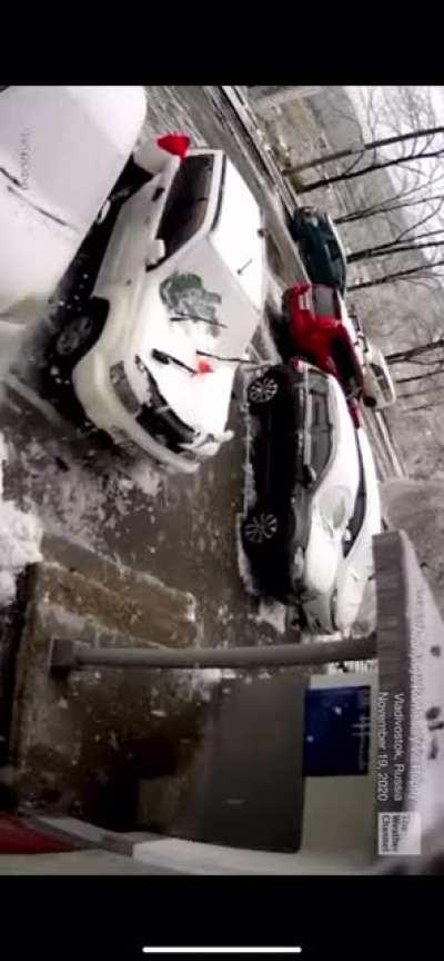 Concrete slab fell from roof/in Russia