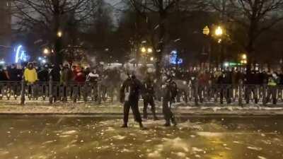 Today police in Russia was massively attacked by protestors with.... snowballs