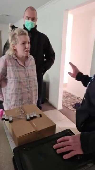 Women who was inciting a 'Freedom Day Protest' in Victoria amidst the states lockdown, being arrested in her home.