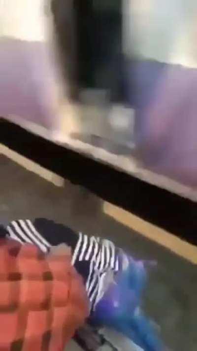 Lady hits her head on a train