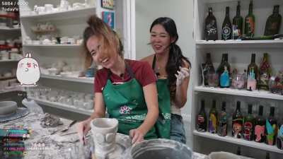 Emily and Maya recreate the scene from Ghost