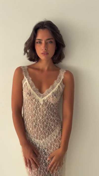 Top-notch Spanish model Beatríz in lace see-thru dress