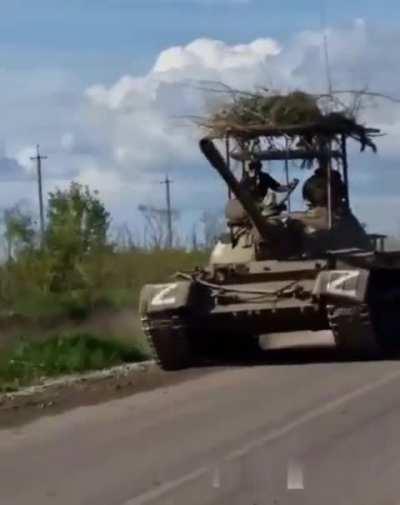 Russian T-54 with anti-drone cage on turret.