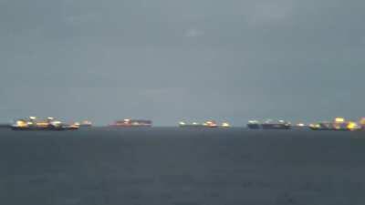 Container ships traffic jam near Port Said