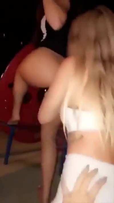 With friends in the park at night