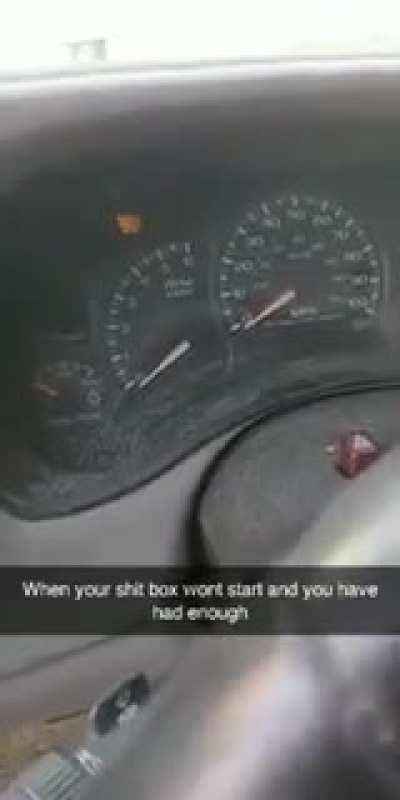 Idiot shooting his old car