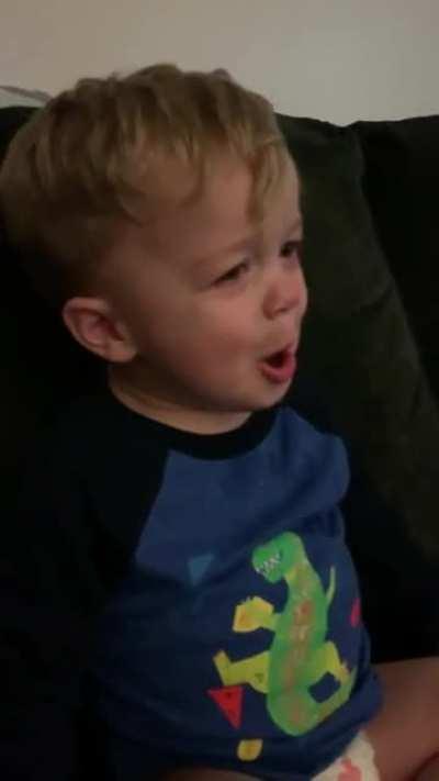 My son trying to act upset haha