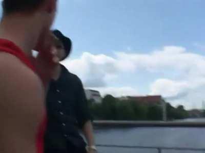 Walking nude on the bridge.