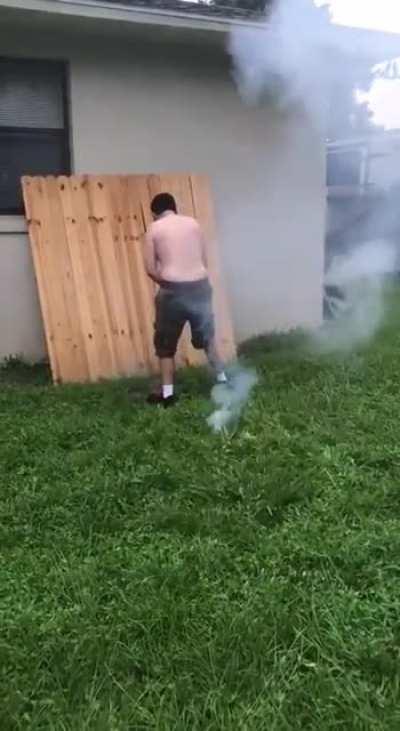 Neckbeard Terminator gets shot with fireworks for internet points