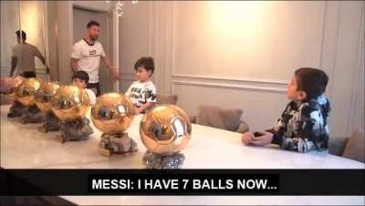 Thiago Messi is surprised that his dad won, and asks him why did he won his 7th Ballon d'or
