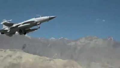 JF-17s of the No.14 squadron Tail Chopppers taking off from PAF Base Skardu