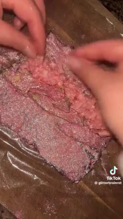 Avocado roll with obscene amount of pink edible glitter