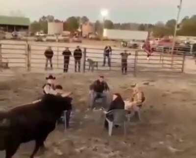 This is apparently considered a game where whoever doesn't leave their seat wins money