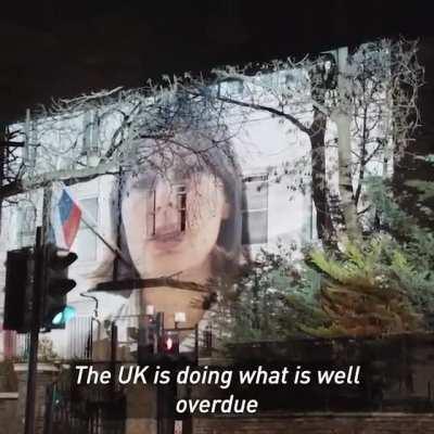 Anti-Russian statement projected onto the Russian embassy in London, last night
