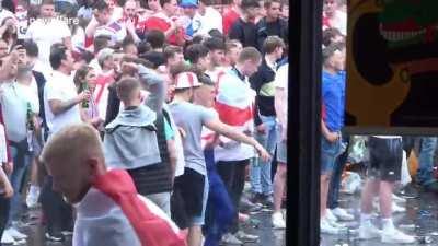 Leicester Square absolutely trashed by reckless England fans