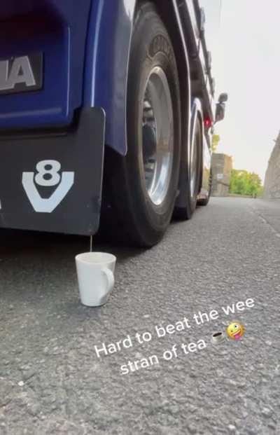 Makes tea with a truck.