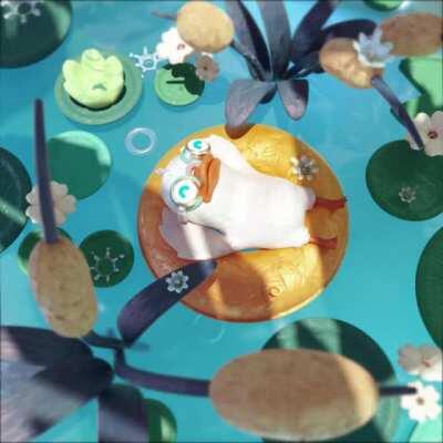 A little duck kicking his feet and enjoying some Summer rain. A scene from my short animation, 