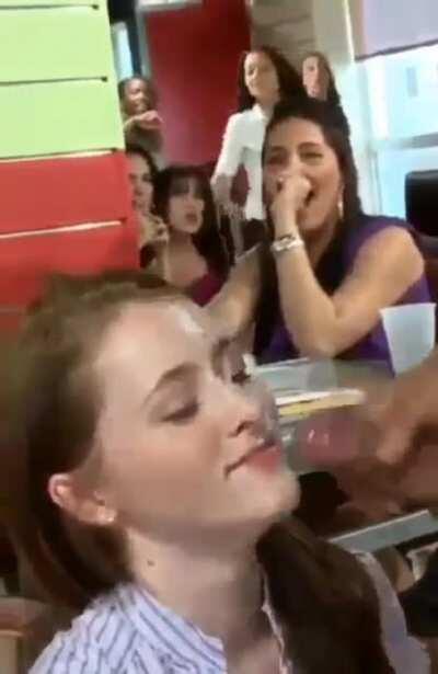 In front of her friends