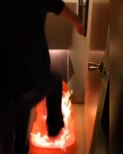 igniting a sled of vodka down your stairs