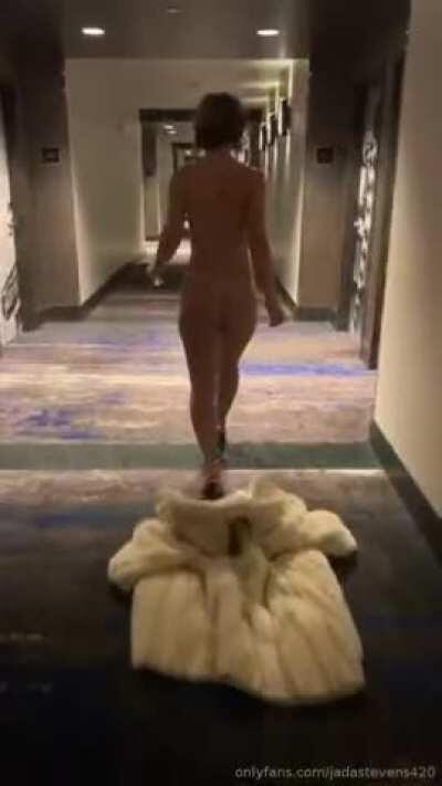 Jada's hotel corridor walk
