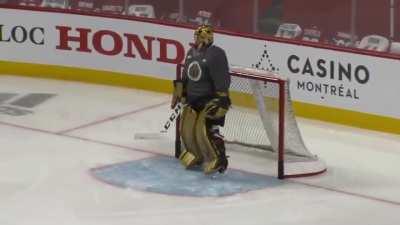 Fleury re-did his misplay from Game 3 in practice this morning, then celebrated.