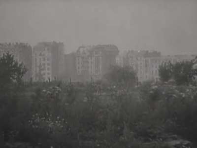Flakvierling 38 quadruple 20mm guns engaging resistance positions during the Warsaw Uprising in 1944