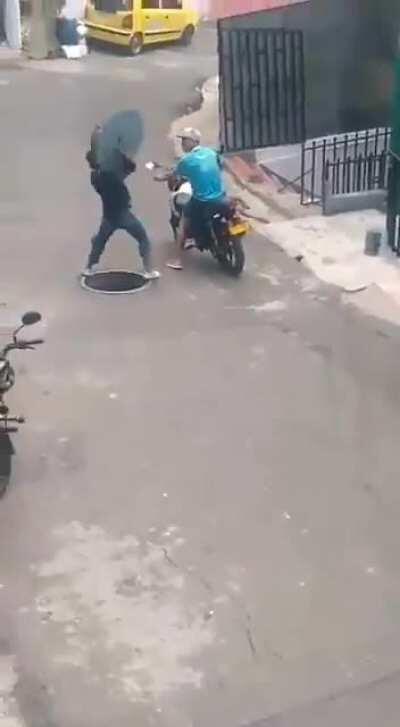 Idiot man doing stupid thing in the street